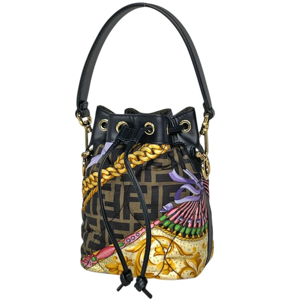 Fendi Montresor Mini Fenderche Drawstring Handbag, Fabric, Black Multicolor, ...